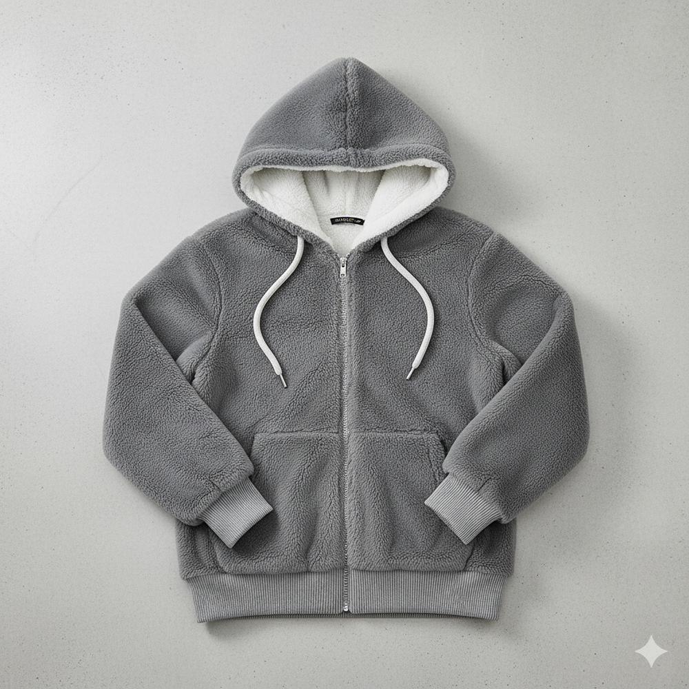 Kuschelige Damen Plüschjacke mit Kapuze und Reißverschluss | Winter