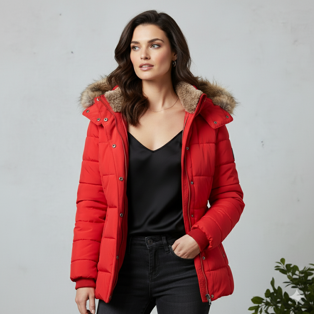 Damen Winterjacke mit Fellkapuze | Warm & Figurbetont