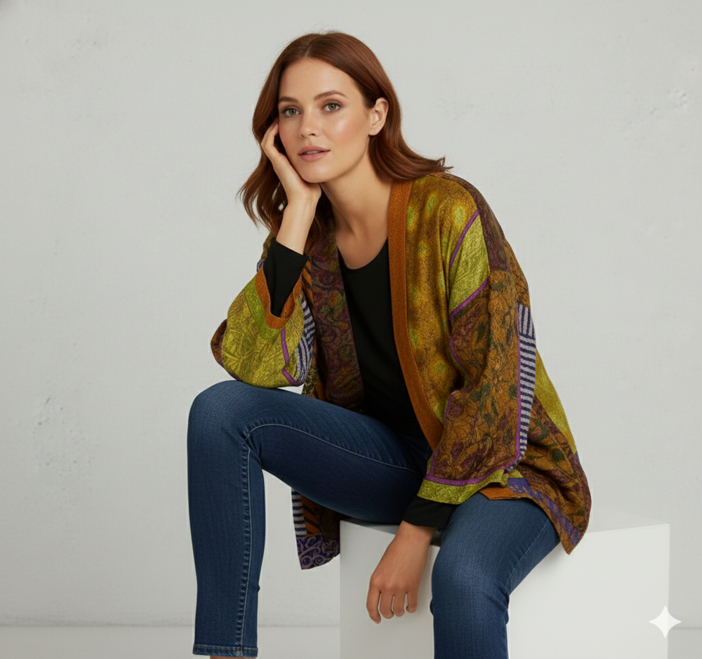 Weit geschnittener Damenmantel mit Ethno Muster | Boho Stil