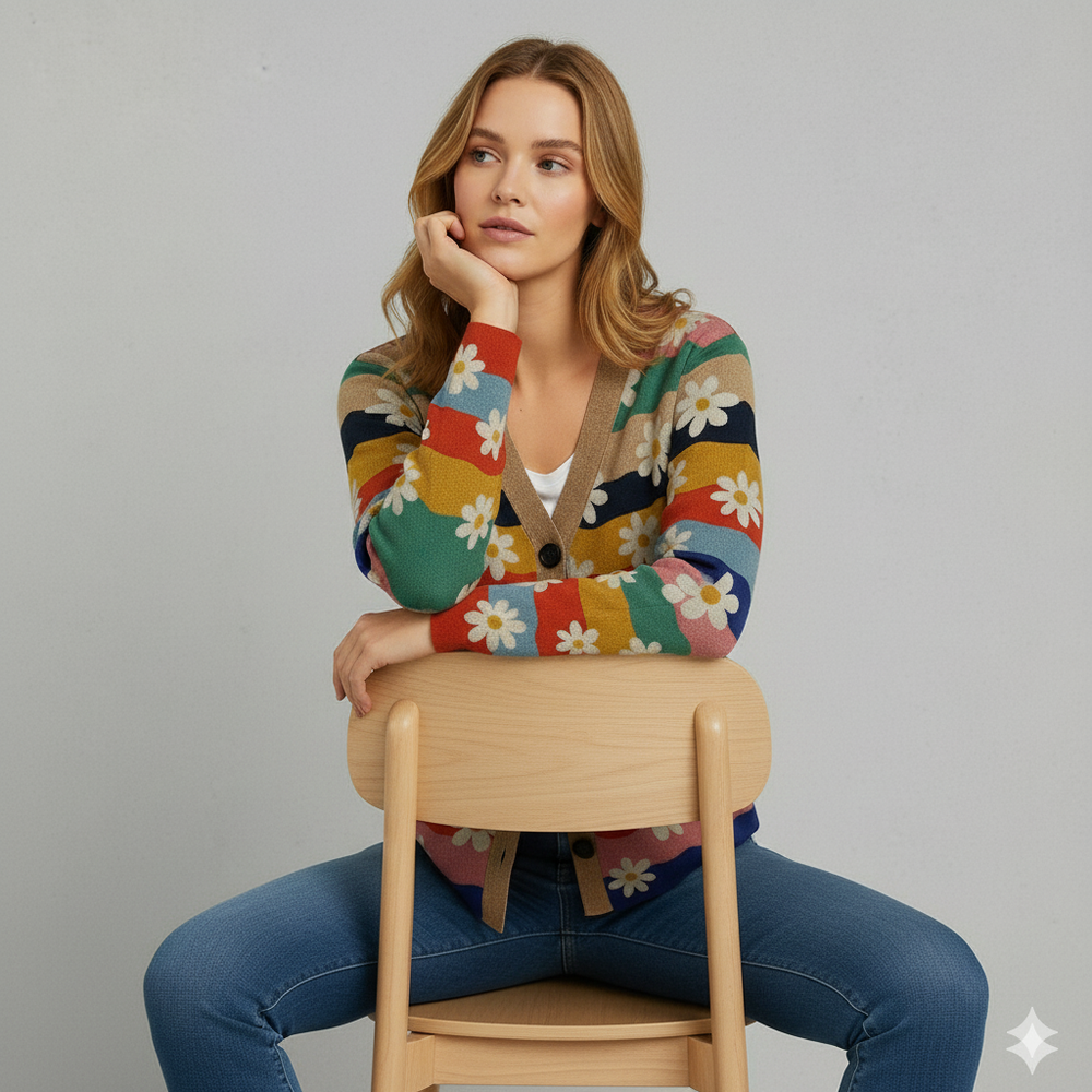 Damen Strickjacke mit abstraktem Print | Herbst/Winter | Stylisch