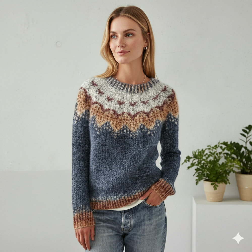 Damen Strickpullover mit Rundhals | Winter | Norweger-Muster