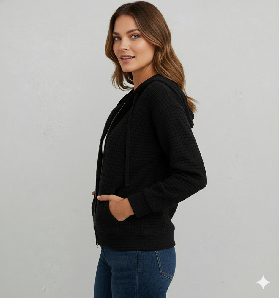 Leichter Damen Kapuzen Strickjacke mit Reißverschluss | Übergang