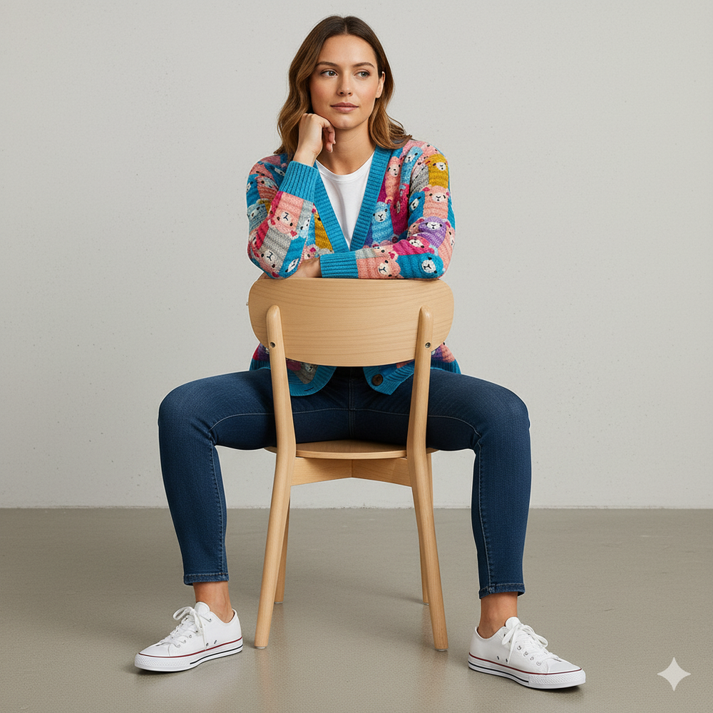 Damen Cardigan mit buntem Strickjacke | Herbst Winter