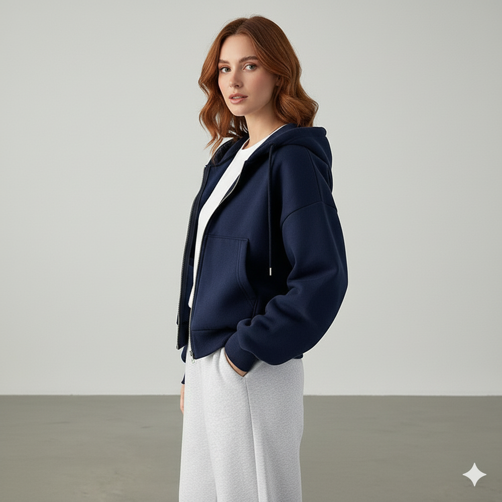 Kurz geschnittener Damen Hoodie mit Reißverschluss