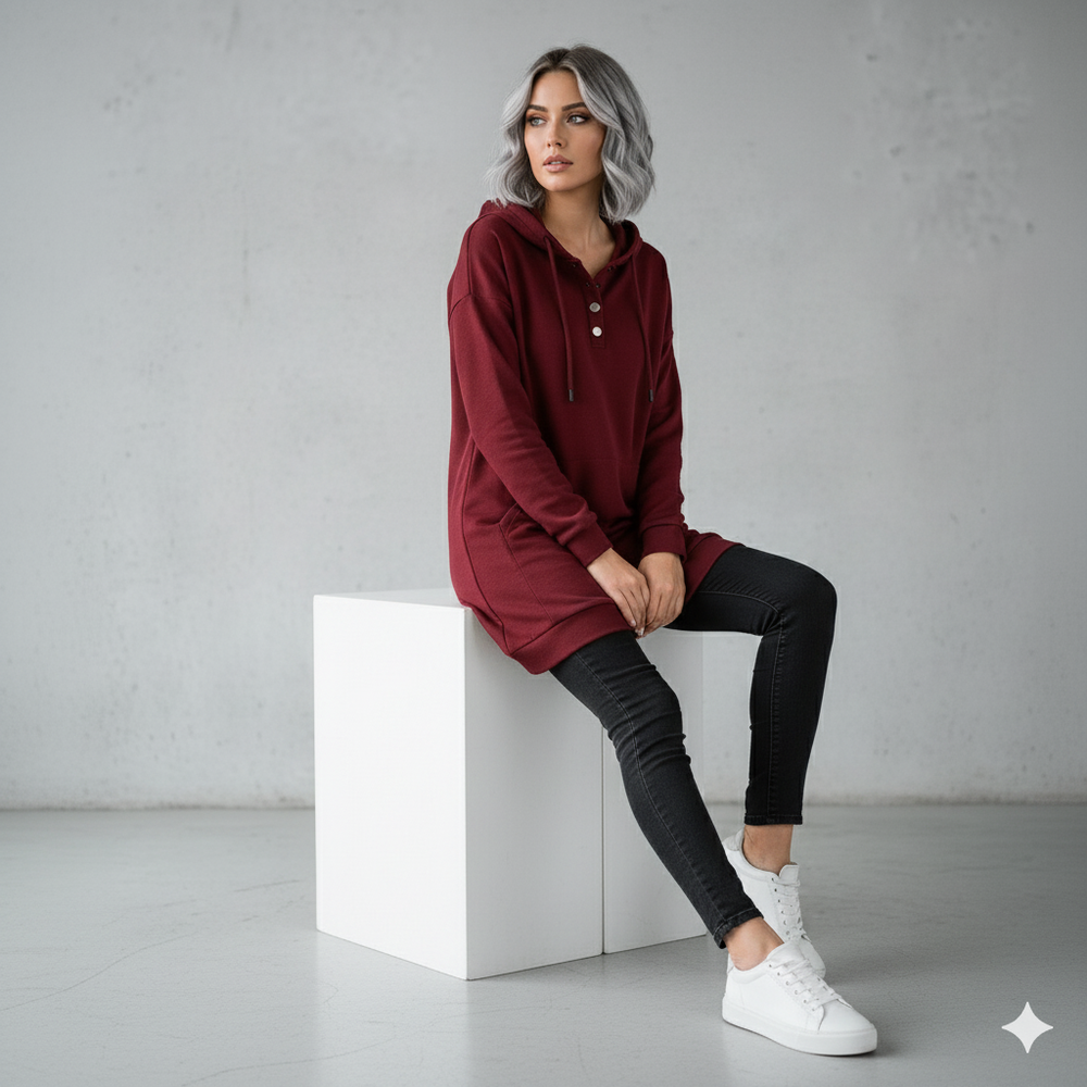 Lässiges Damen Hoodie mit Knopfleist