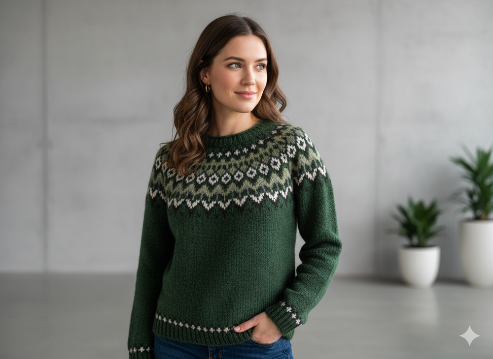 Damen Strickpullover mit Rundhals | Winter | Norweger-Muster