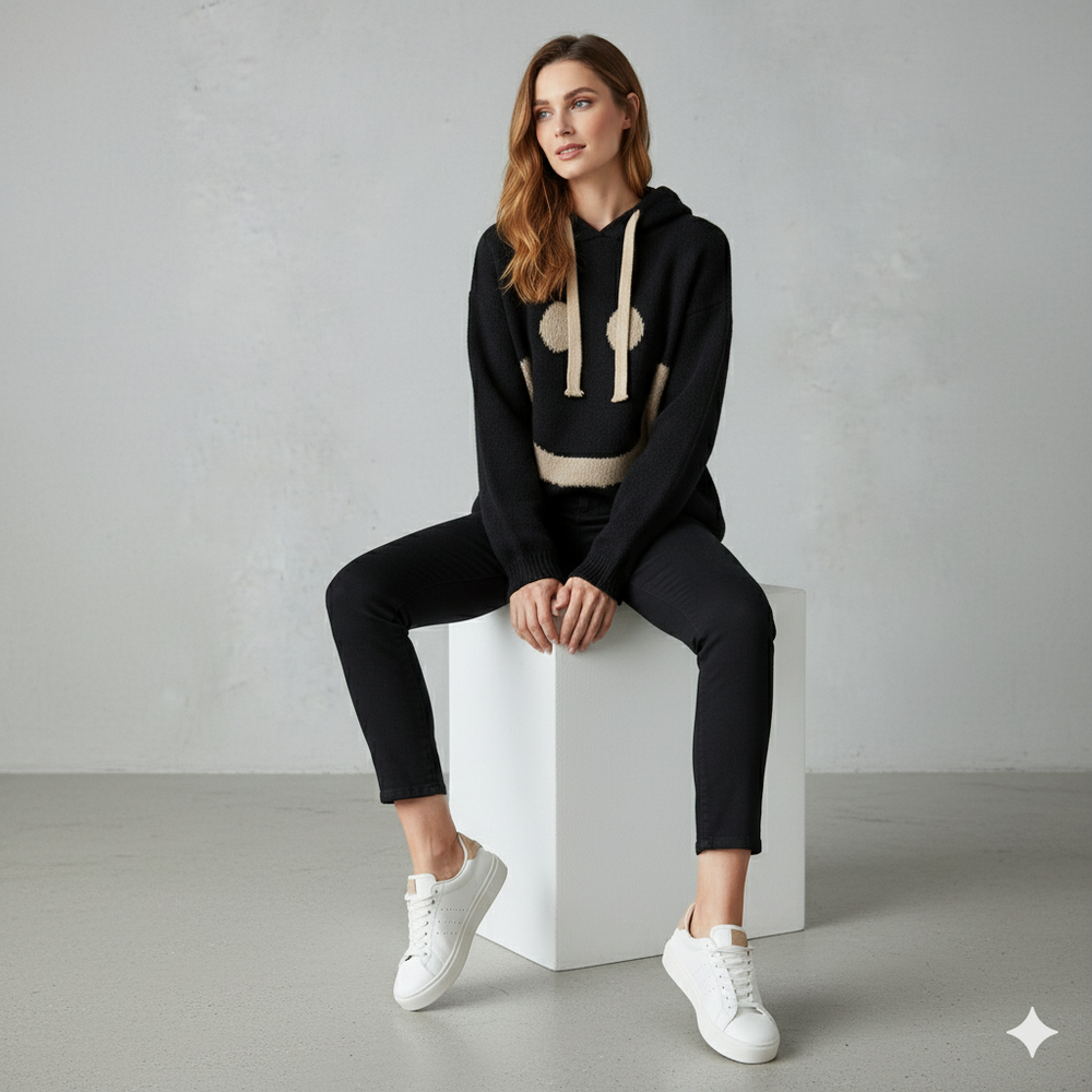 Damen Hoodie mit Smiley Print