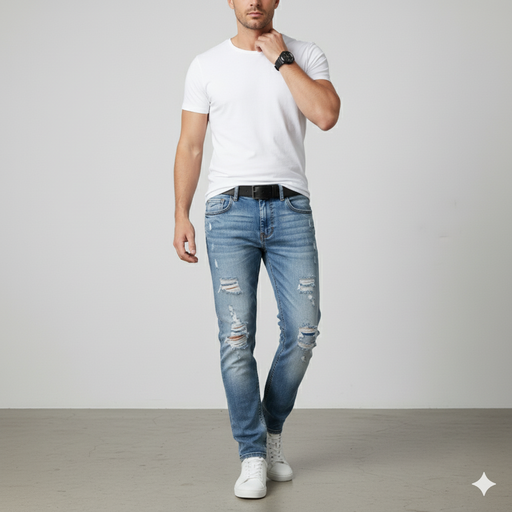 Herren Jeans Slim Fit | Modern mit Rissen & Lässig