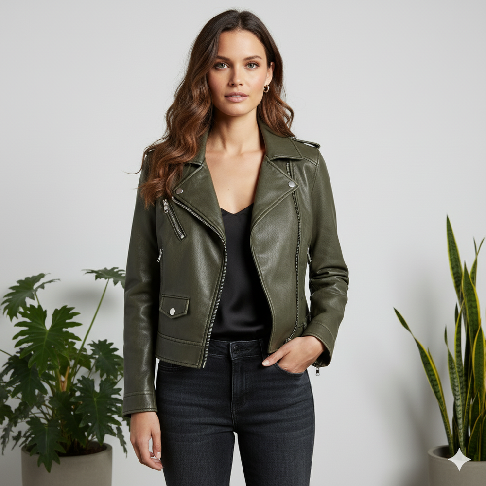 Damen Bikerjacke aus Veganleder | Kurz & Modern | Herbst