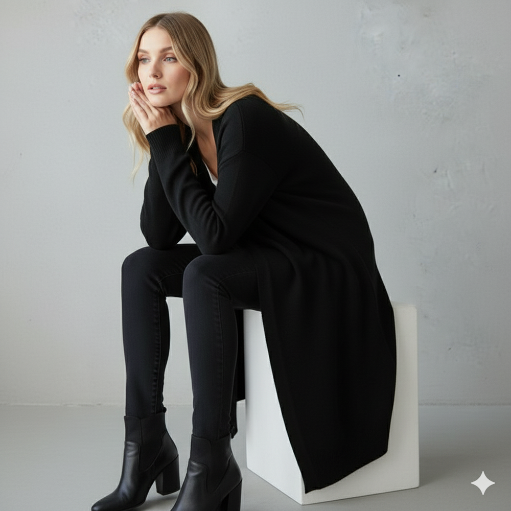 Langer Damen Strickjacke mit Taschen | Herbst & Winter | Elegant