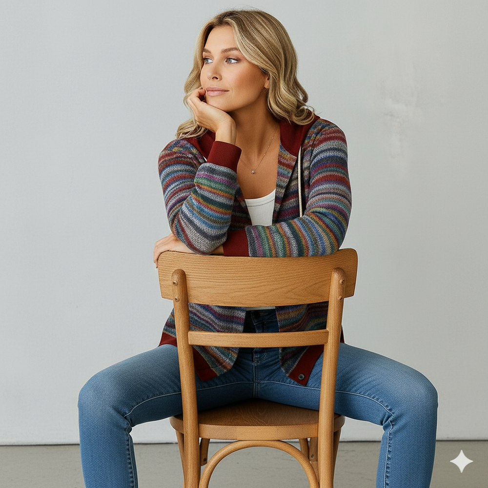 Gemusterte Damen Wolljacke mit Kapuze | Herbst & Winter | Lässig