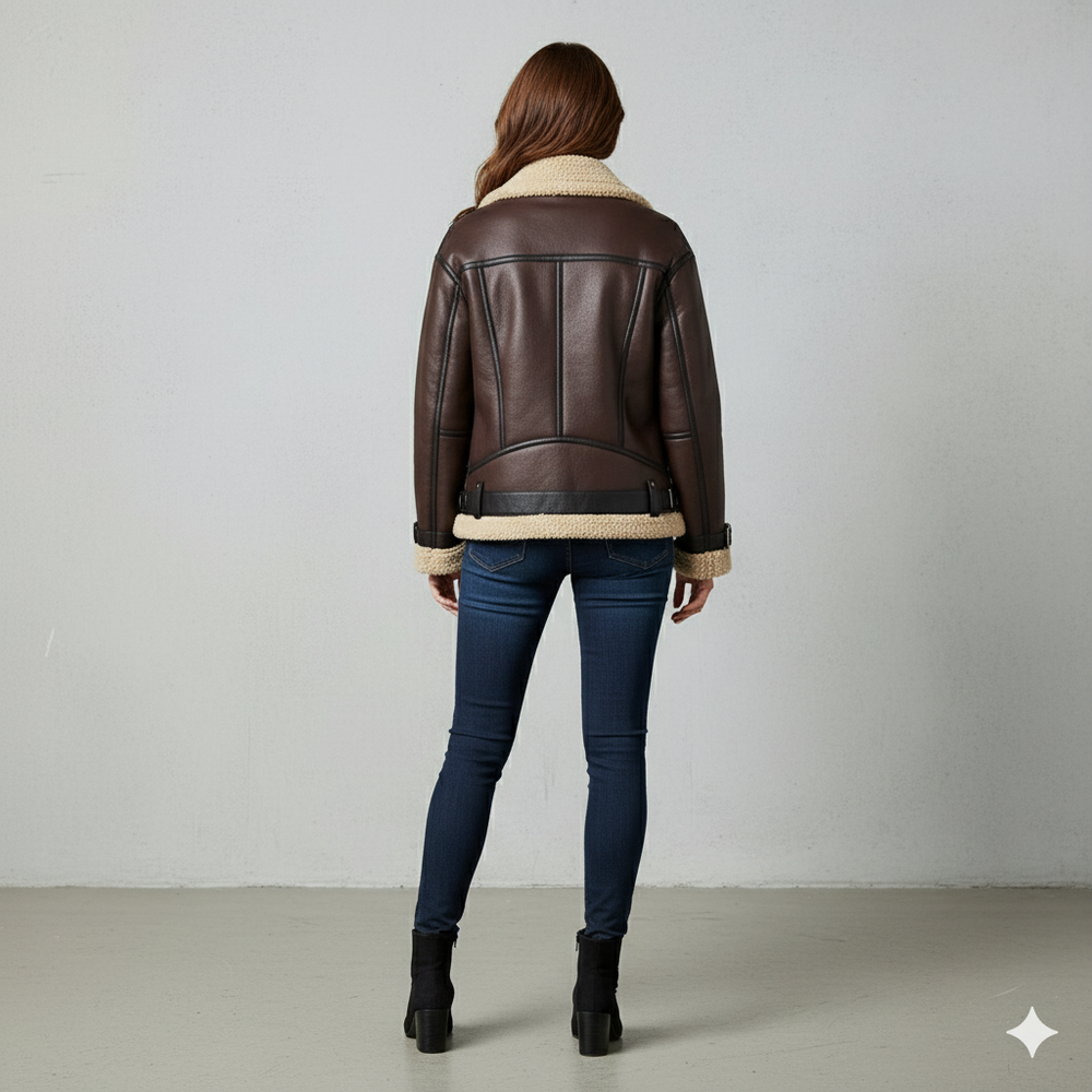 Damen Jacke mit Kunstfellkragen | Biker Style & Warm | Winter