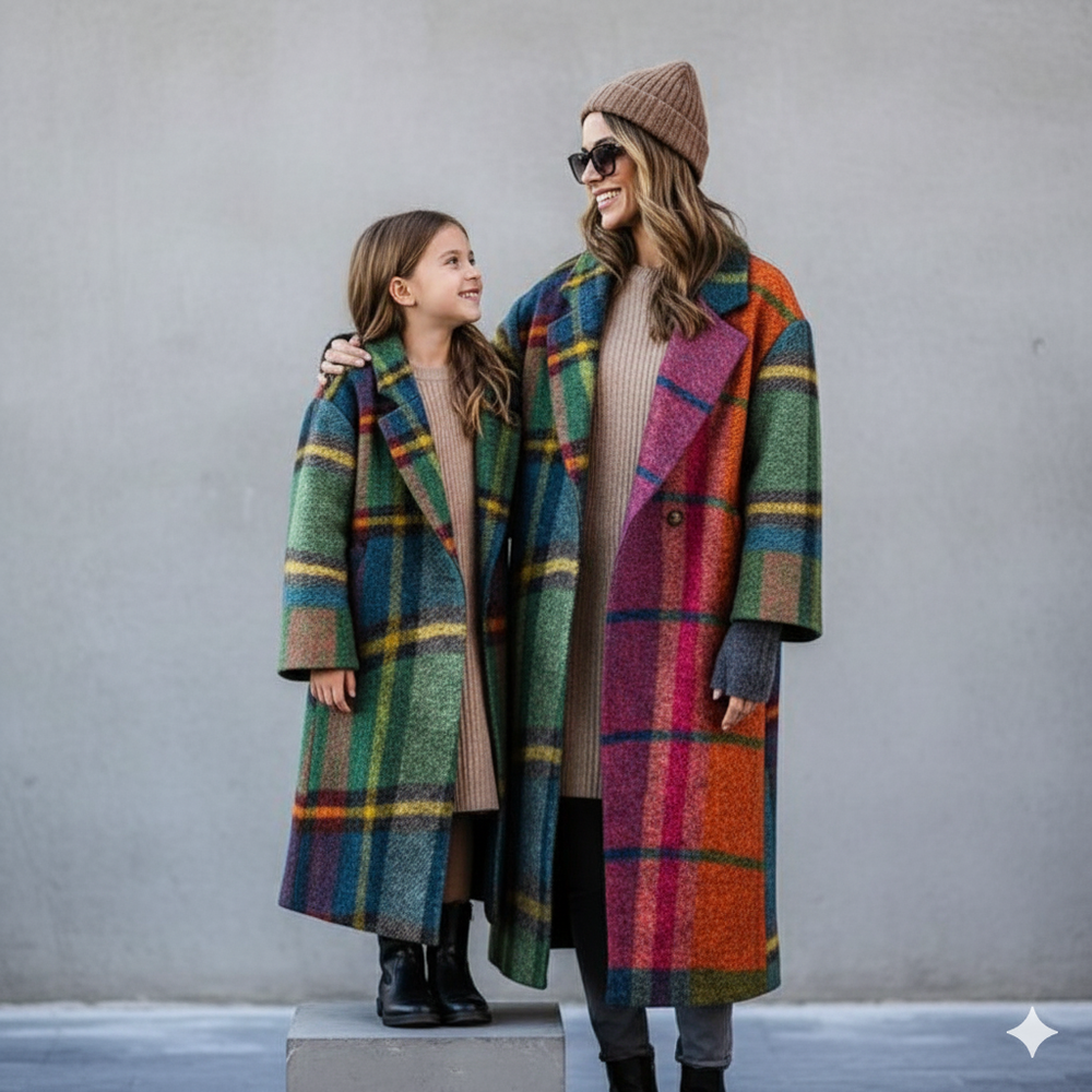 Damen Wollmantel mit Karomuster | Oversize & Warm | Winter