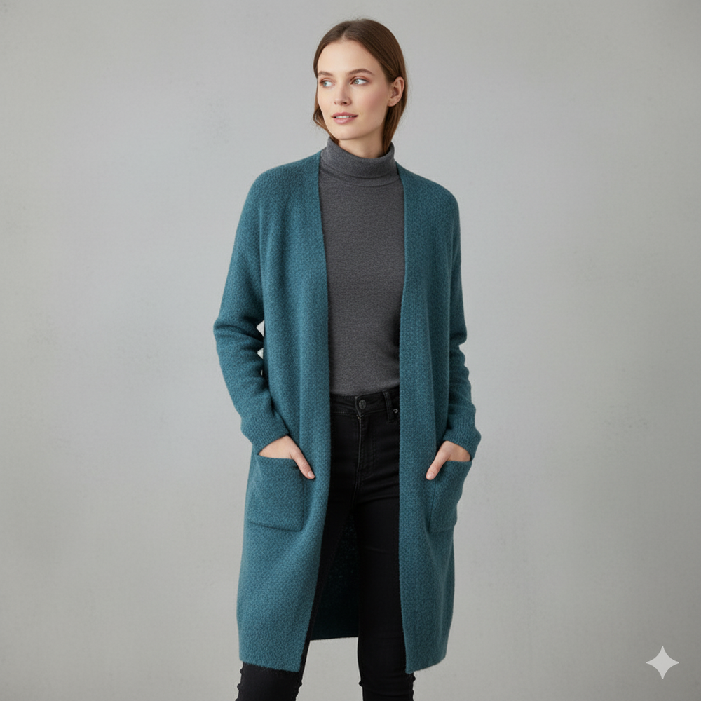 Langer Damen Strickjacke mit Taschen | Herbst & Winter | Elegant