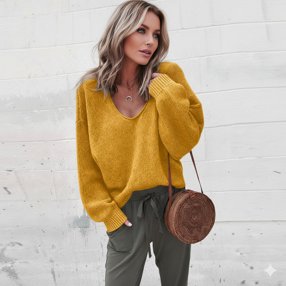 Damen Strickpullover mit V Ausschnitt | Locker & Freizeit