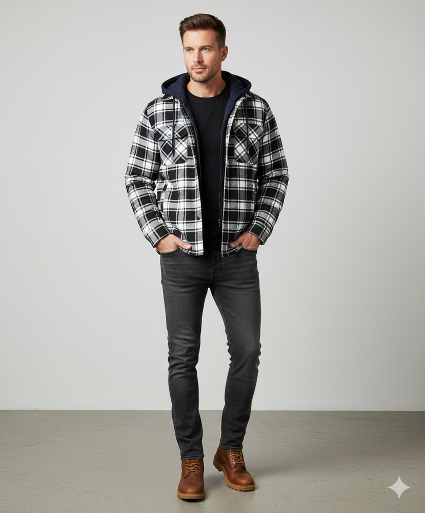 Gepolsterte Herrenjacke mit Karomuster | Warm & Casual Winter