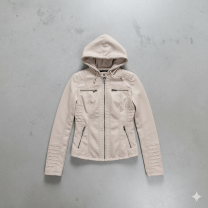 Damen Lederjacke mit Kapuze | Modern & Abnehmbar | Übergang