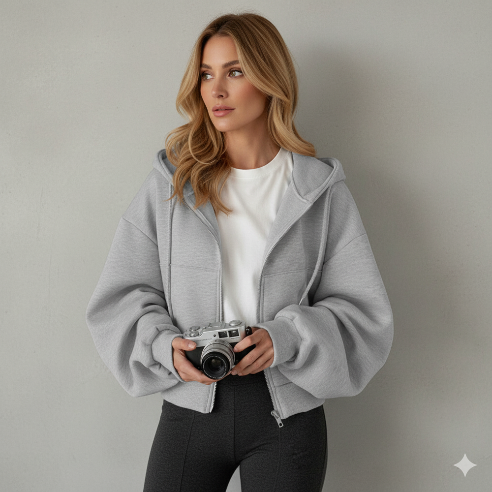 Kurz geschnittener Damen Hoodie mit Reißverschluss