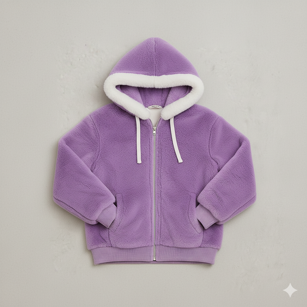 Kuschelige Damen Plüschjacke mit Kapuze und Reißverschluss | Winter