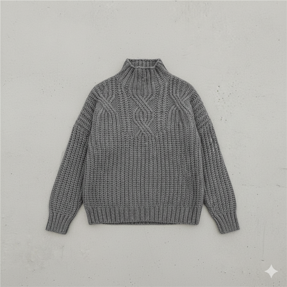 Damen Strickpullover mit Zopfmuster | Warm & Hochgeschlossen | Winter