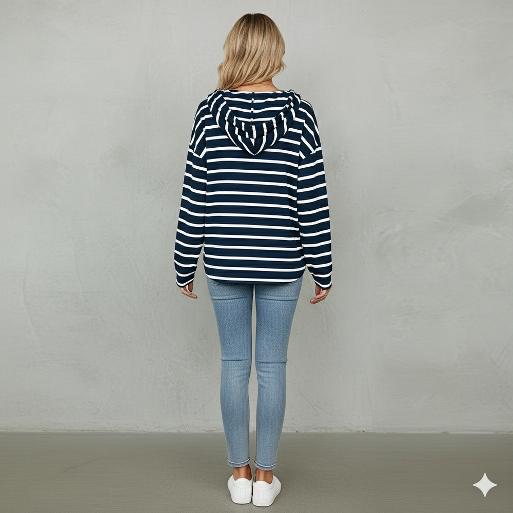 Gestreifter Damen Hoodie mit V Ausschnitt