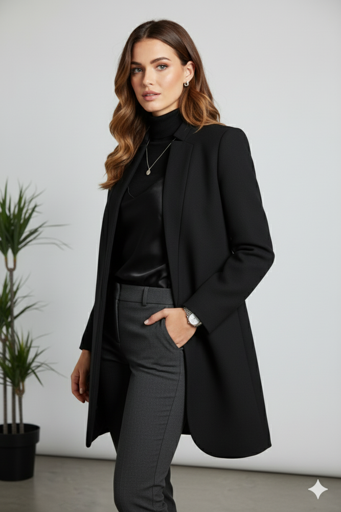 Damen Wollmantel mit Stehkragen | Schmaler Schnitt & Elegant | Herbst/Winter