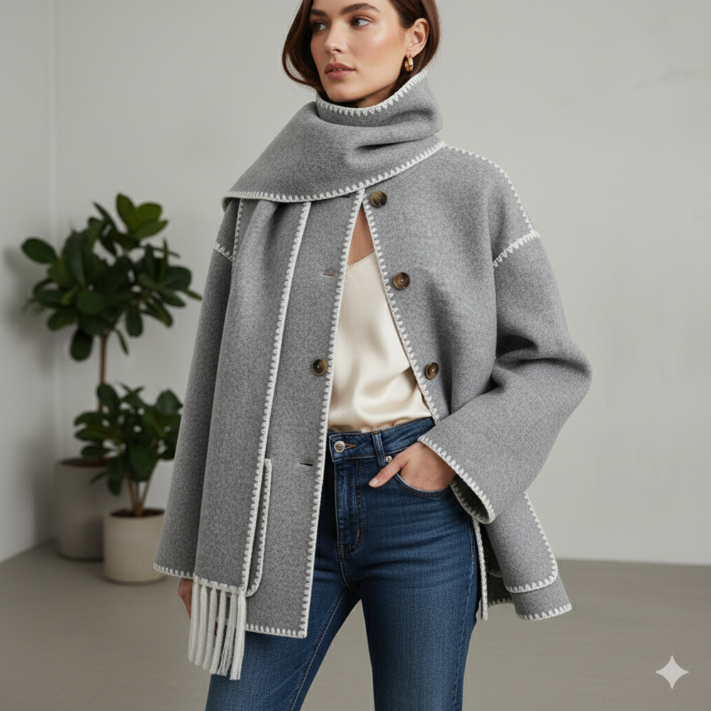 Damen Wollmantel mit Schal Kragen | Winter | Locker & Warm