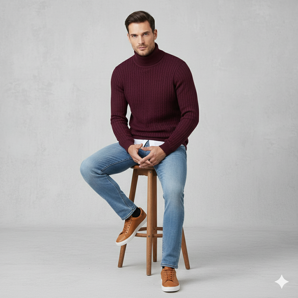Herren Strickpullover mit Rollkragen | Slim Fit | Winter