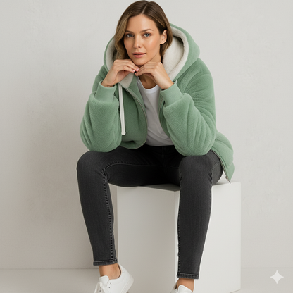Kuschelige Damen Plüschjacke mit Kapuze und Reißverschluss | Winter