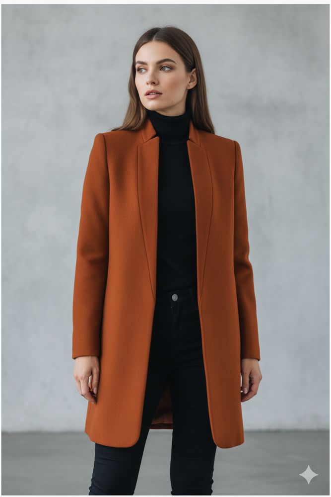 Damen Wollmantel mit Stehkragen | Schmaler Schnitt & Elegant | Herbst/Winter