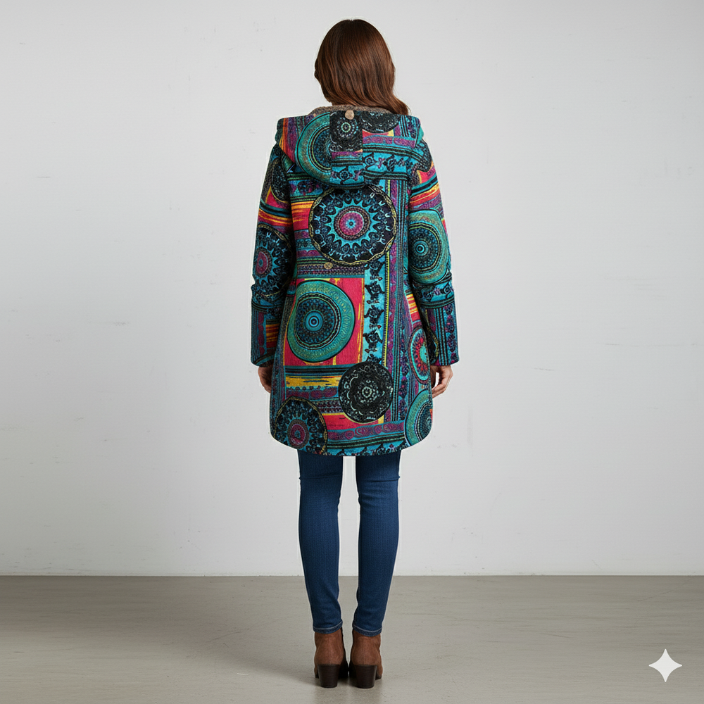 Damen Winterjacke mit Ethno Muster | Warm & Bequem | Kapuze