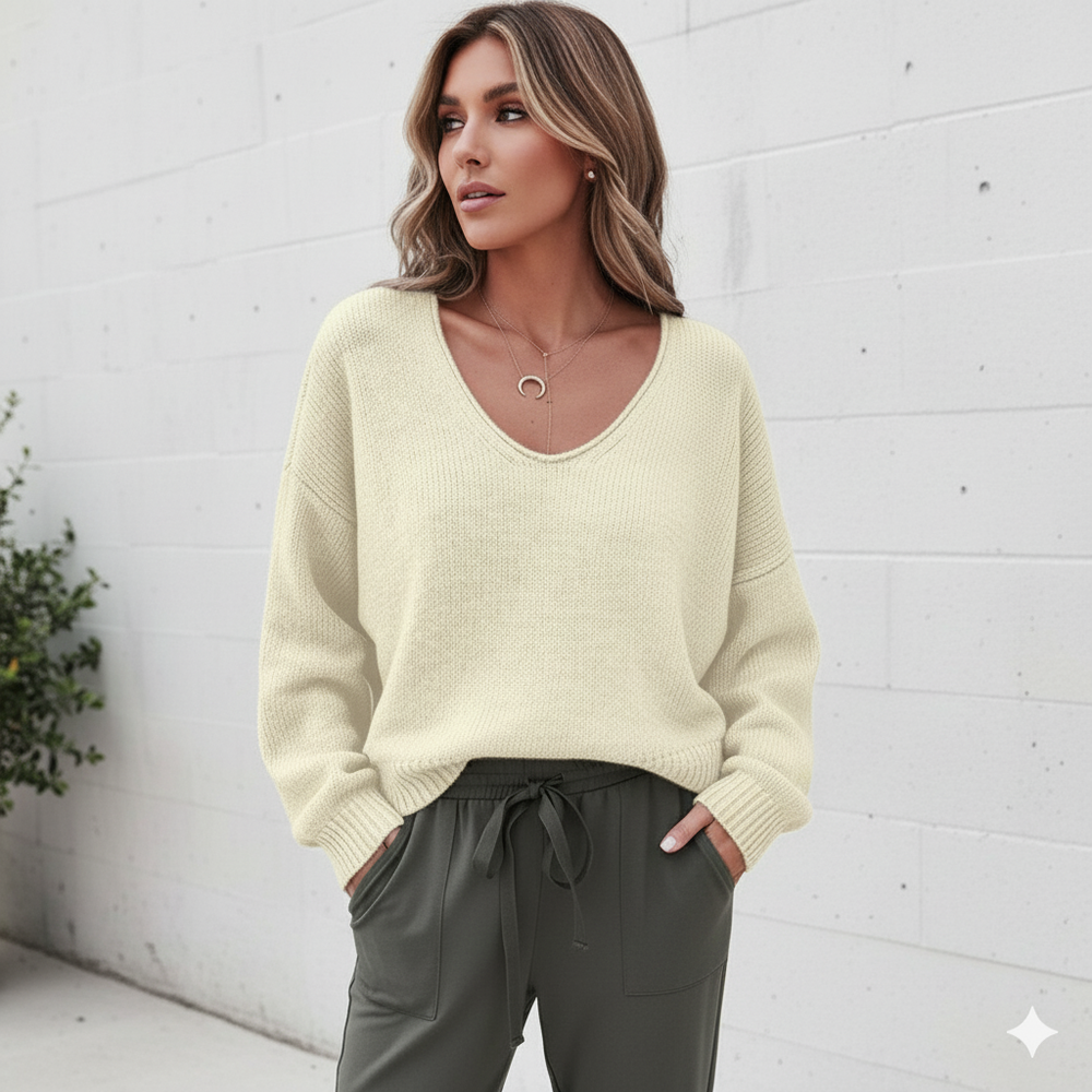 Damen Strickpullover mit V Ausschnitt | Locker & Freizeit
