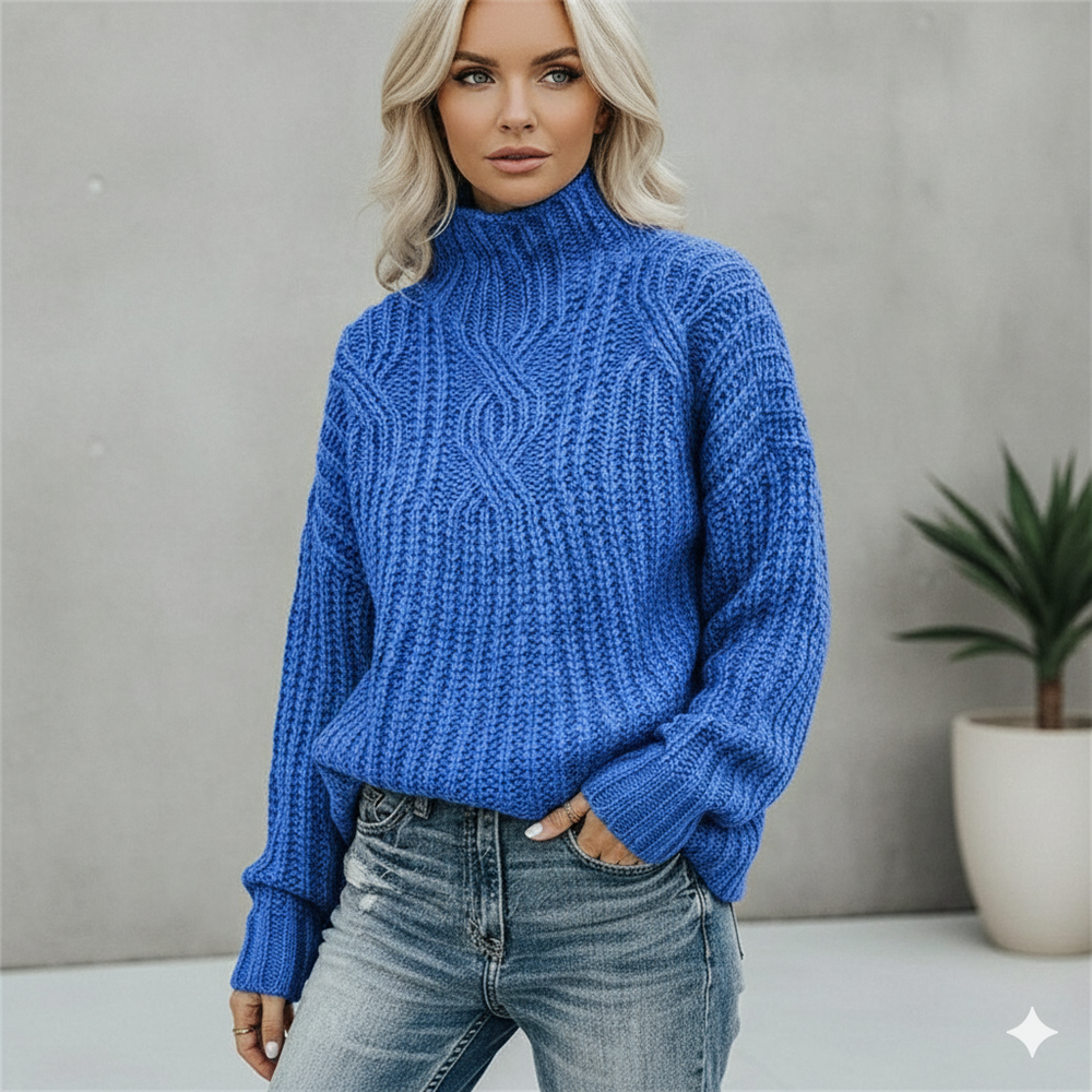 Damen Strickpullover mit Zopfmuster | Warm & Hochgeschlossen | Winter
