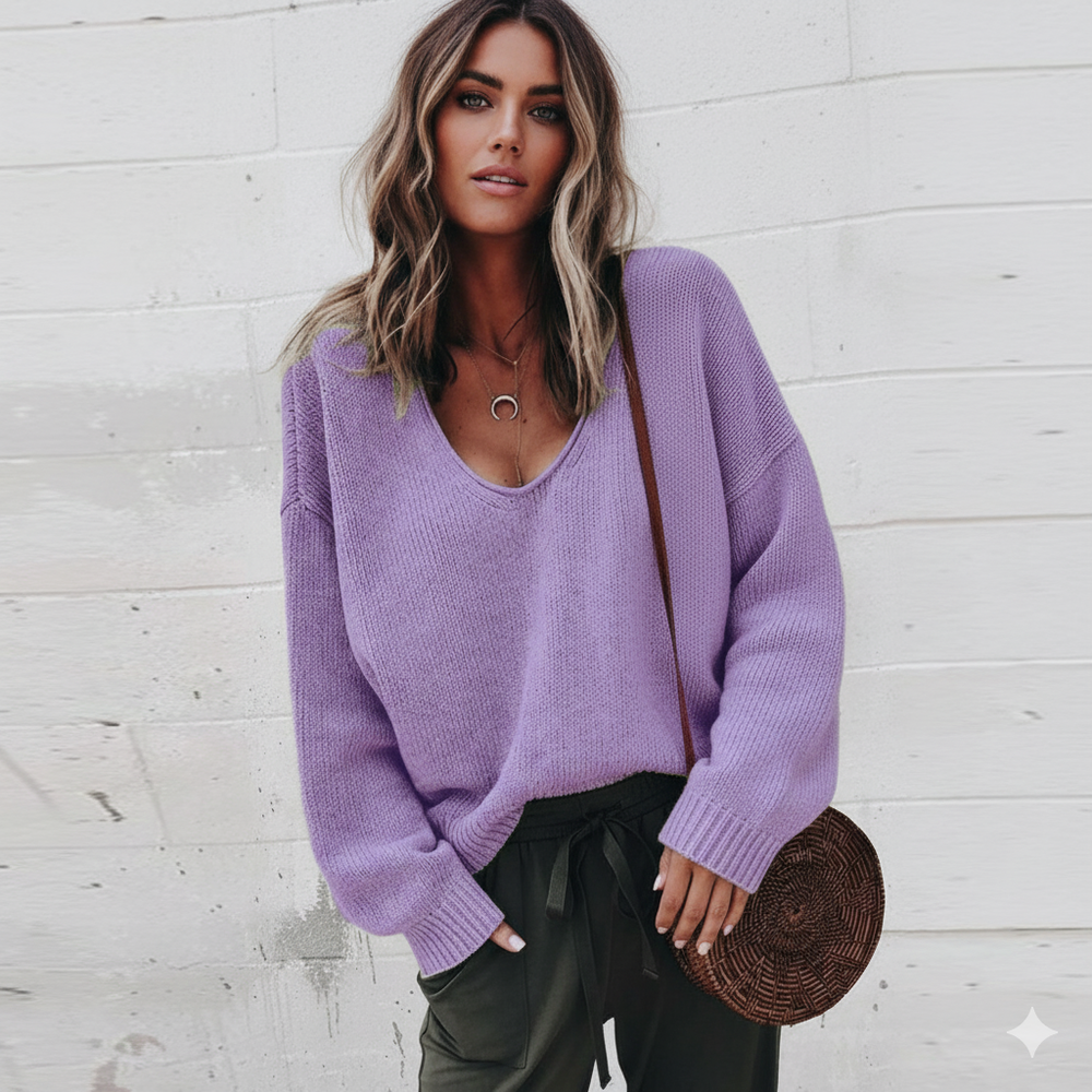 Damen Strickpullover mit V Ausschnitt | Locker & Freizeit