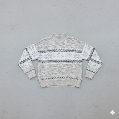 Damen Strickpullover mit Stehkragen | Winter | Schneeflocken-Muster