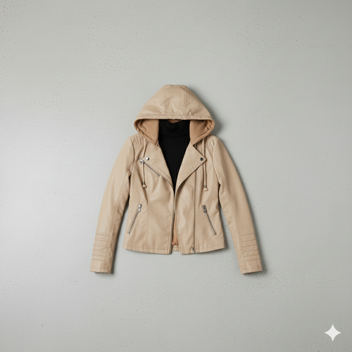 Damen Lederjacke mit Kapuze | Modern & Abnehmbar | Übergang
