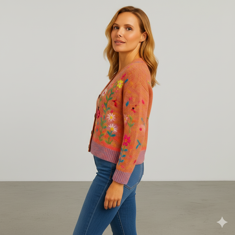 Damen Cardigan mit buntem Strickjacke | Herbst Winter