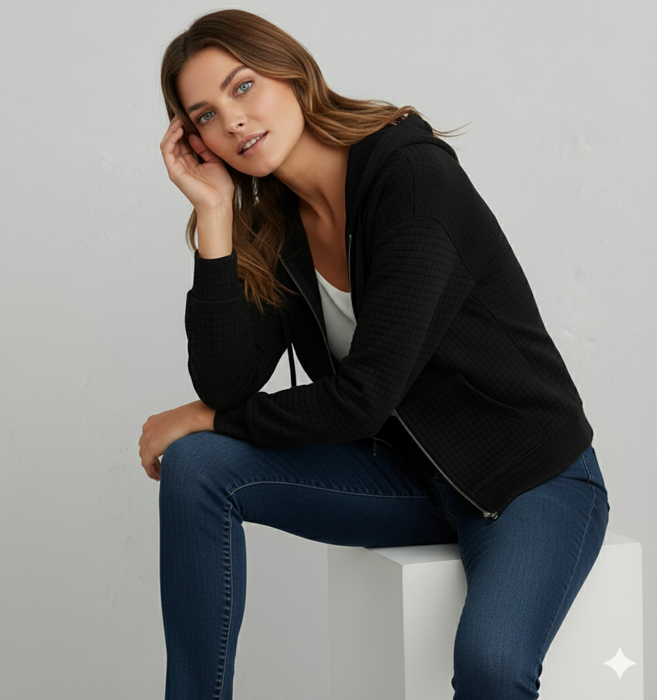 Leichter Damen Kapuzen Strickjacke mit Reißverschluss | Übergang