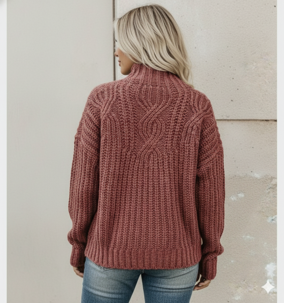 Damen Strickpullover mit Zopfmuster | Warm & Hochgeschlossen | Winter