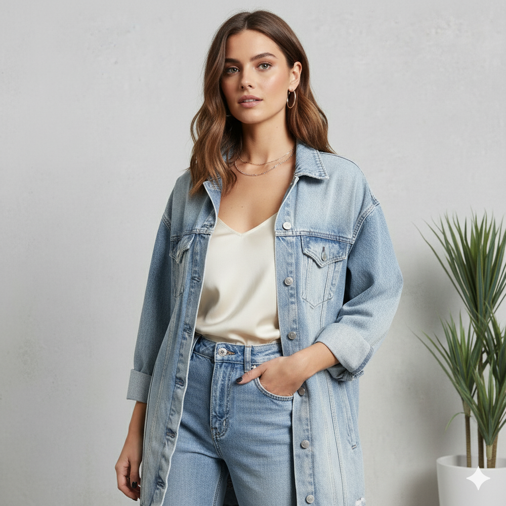 Damen Trenchcoat aus Denim | Mittellang & Modern | Übergang