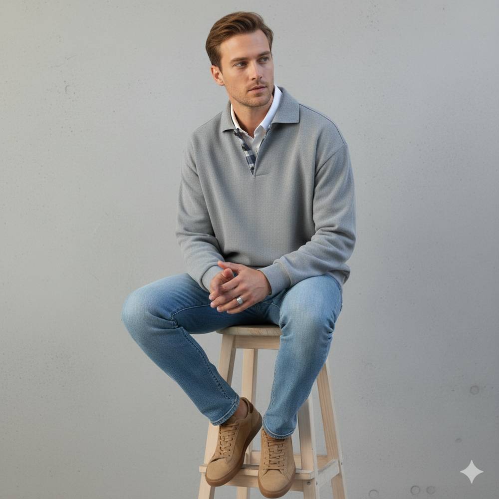 Lässiger Herrenpullover mit Reverskragen | Bequem | Freizeit