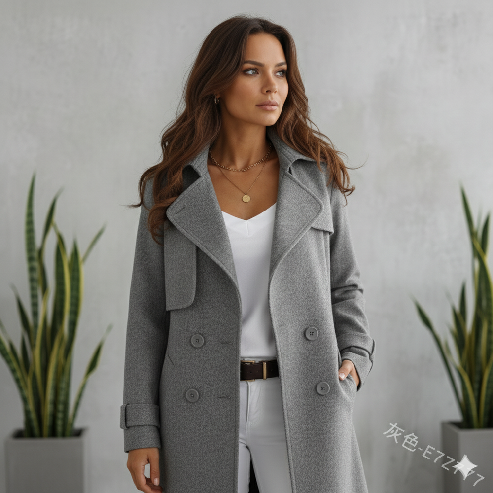 Damen Wollmantel mit Reverskragen | Elegant & Mittellang | Herbst/Winter
