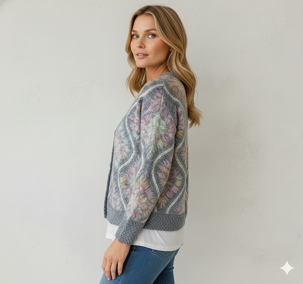 Damen Strickjacke mit abstraktem Print | Herbst/Winter | Stylisch