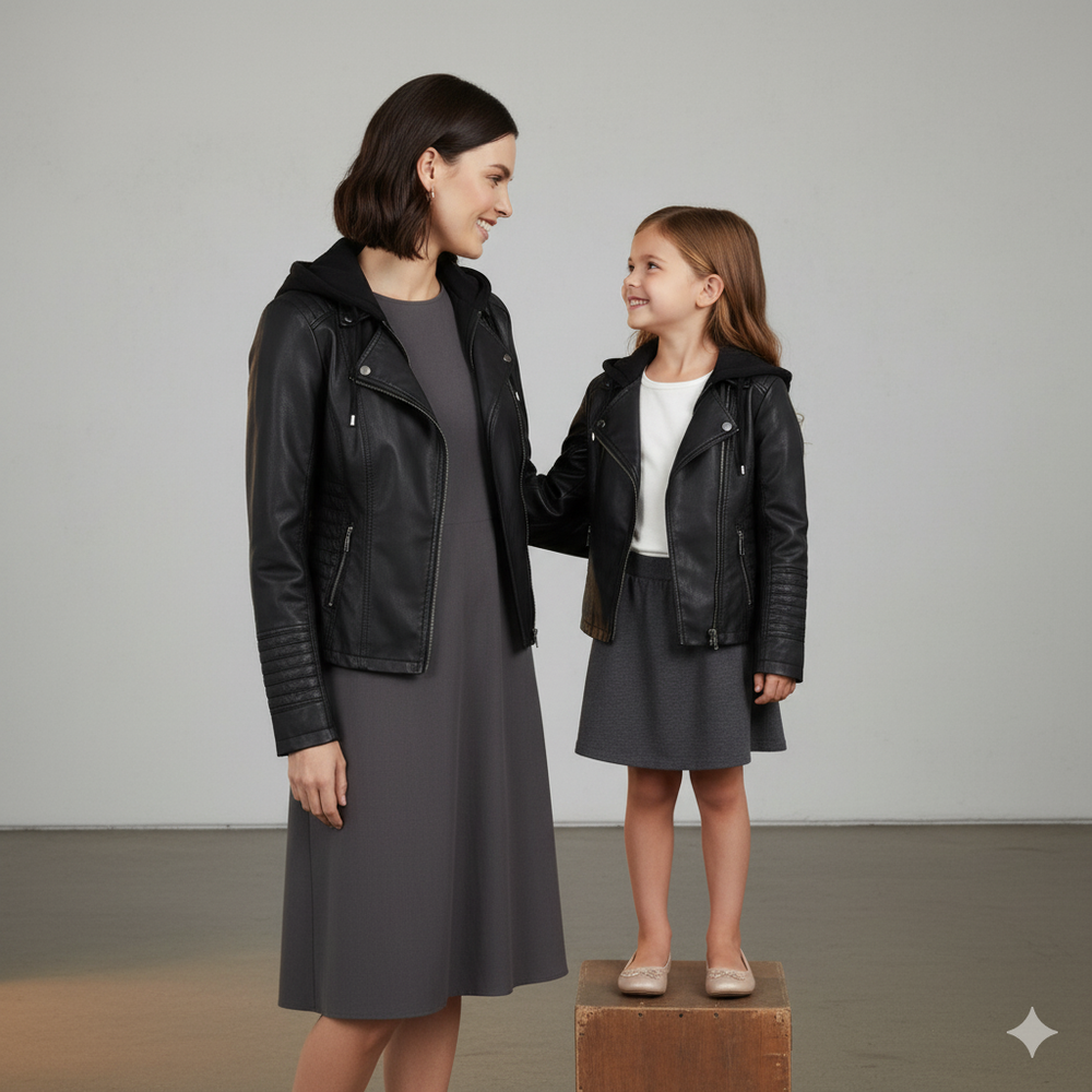 Damen Lederjacke mit Kapuze | Modern & Abnehmbar | Übergang