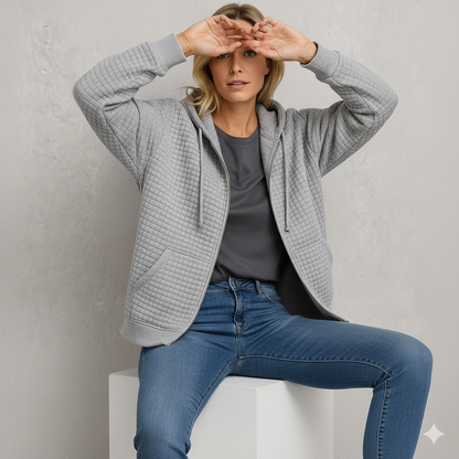 Leichter Damen Kapuzen Strickjacke mit Reißverschluss | Übergang