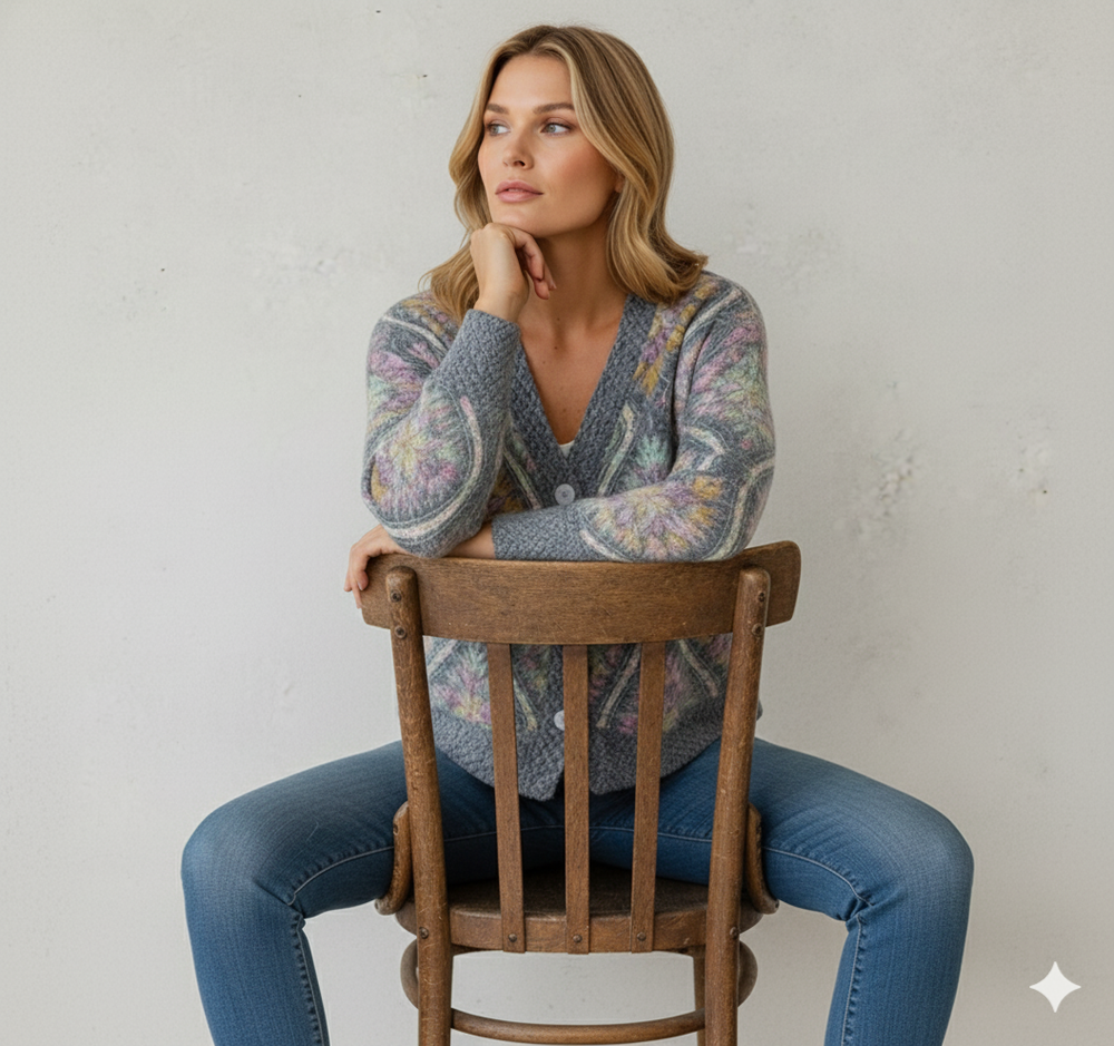 Damen Strickjacke mit abstraktem Print | Herbst/Winter | Stylisch