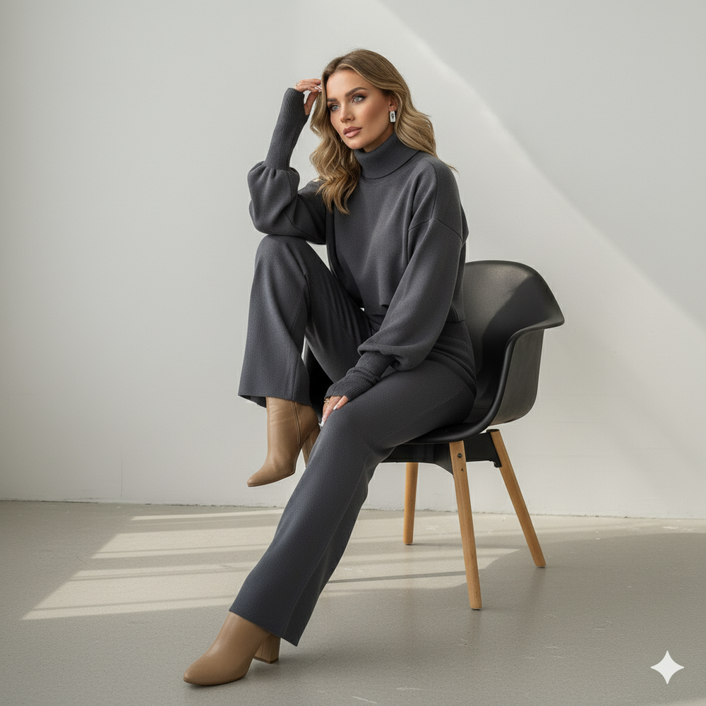 Damen Rollkragen Set mit Langarm | Lässig & Bequem | Winter