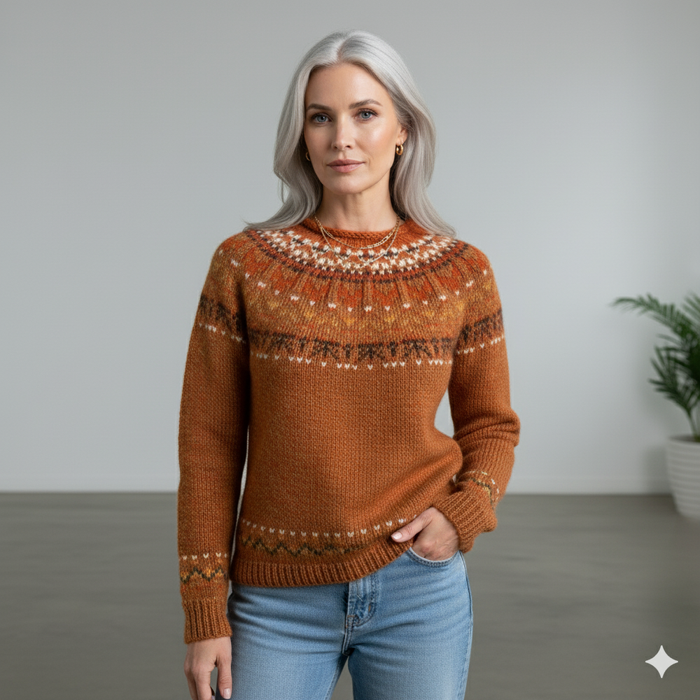 Damen Strickpullover mit Rundhals | Winter | Norweger-Muster
