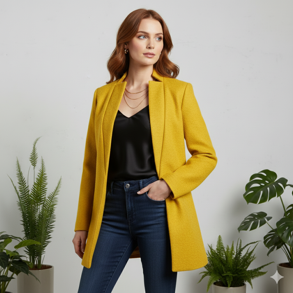 Damen Wollmantel mit Stehkragen | Schmaler Schnitt & Elegant | Herbst/Winter