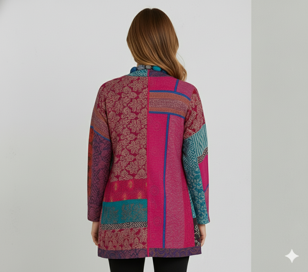 Weit geschnittener Damenmantel mit Ethno Muster | Boho Stil